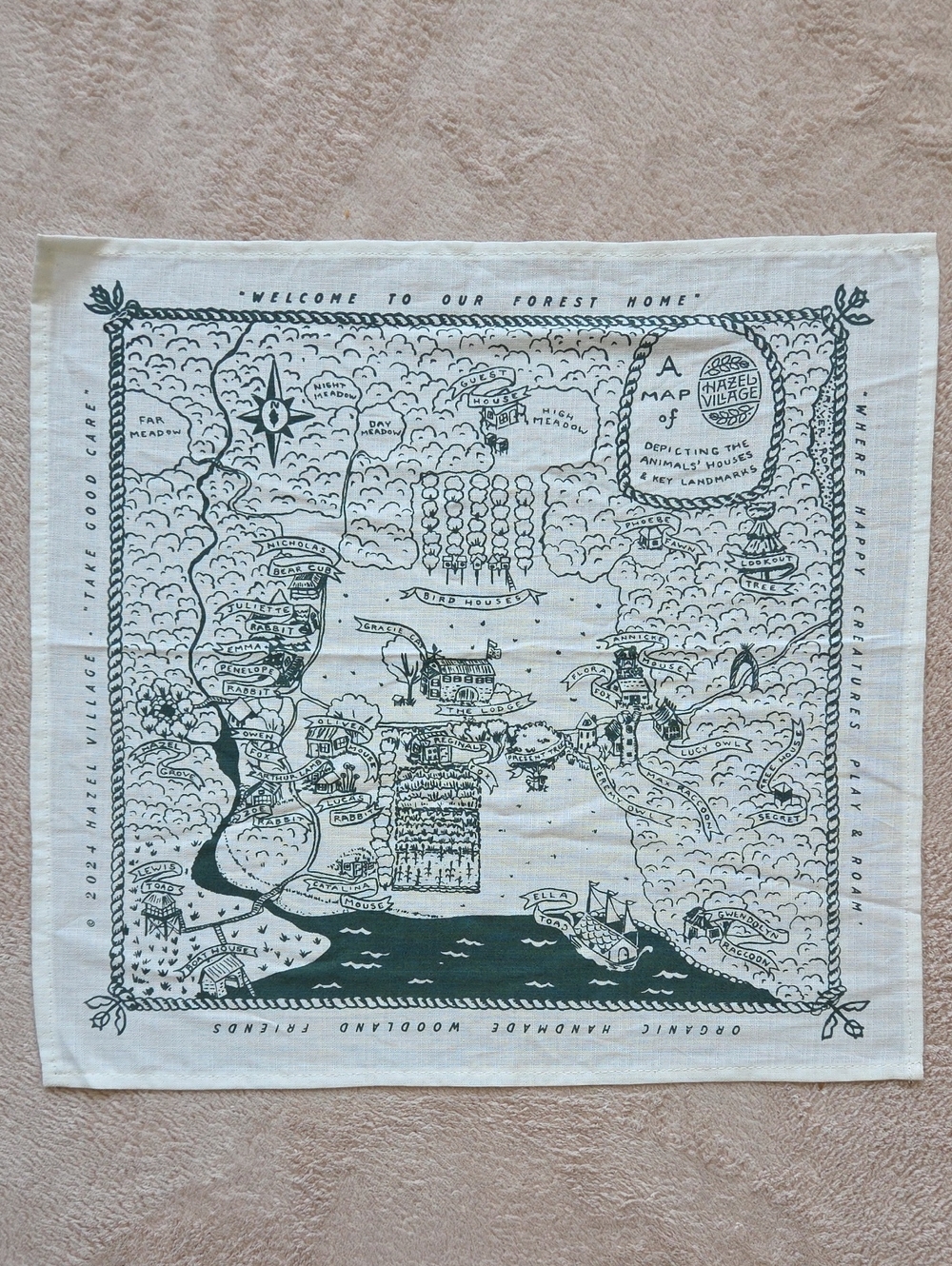 Hazel Village Cotton Bandana 14"x14" Map of Hazel Village